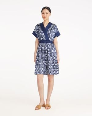 Draper James Colleen Short Sleeve Wrap Dress In Clover Field - Blue