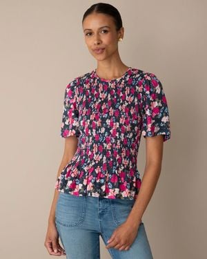 Draper James Smocked Top In Whimsical Garden - Blue