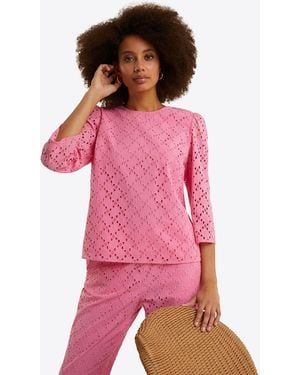 Draper James Claire Top In Eyelet - Pink