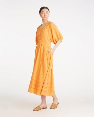 Draper James Chloe V-neck Midi Dress In Crinkle Cotton - Orange