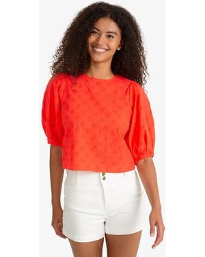 Draper James Short Sleeve Top In Embroidered Flower