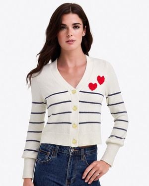 Draper James Stripe Heart Cardigan - White