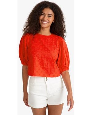 Draper James Short Sleeve Top In Embroidered Flower