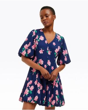 Draper James Elaine V-neck Mini Dress In Magnolia Buds - Blue