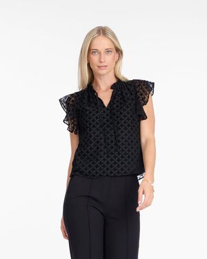 Draper James Ruffle Sleeve Top In Velvet Burnout - Black