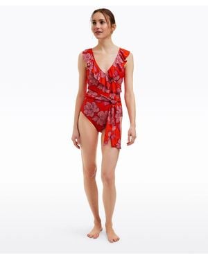 Draper James Red Magnolia Ruffle One Piece With Belt