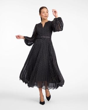 Draper James Maybelle Belted Midi Dress In Foil Dot - Black