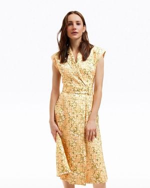 Draper James Addison Short Sleeve Midi Shirtdress In Floral Rattan - Metallic