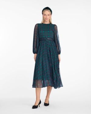 Draper James Maybelle Belted Midi Dress In Evergreen Tartan - Blue
