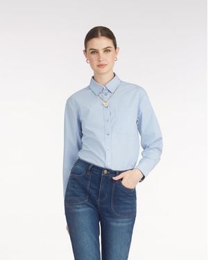 Draper James Long-sleeve Button Down In Cotton Poplin - Blue