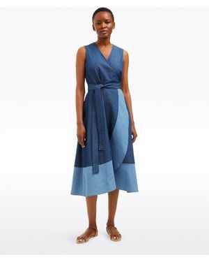 Draper James Lorelai Two Tone Sleeveless Wrap Dress In Chambray - Blue
