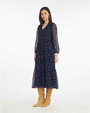 Draper James Katie Midi Dress In Ditsy Autumn Flowers - Blue