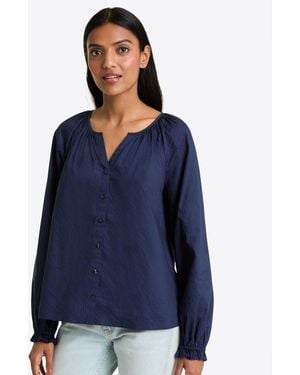Draper James Alexandra Top In Navy Dobby Stripe - Blue