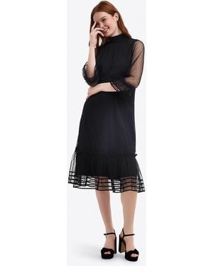 Draper James Long Sleeve Shift Dress In Tulle - Black