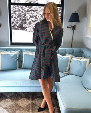 Draper James Layla Mini Shirtdress In Plaid - Blue