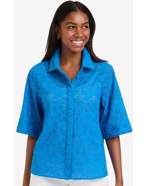 Draper James Evelyn Top In Eyelet - Blue