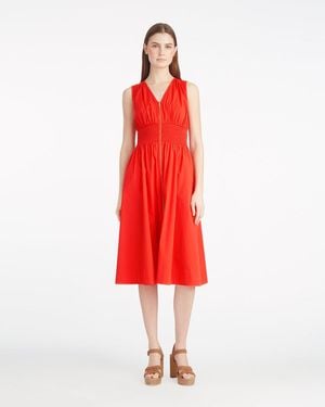 Draper James Amber Sleeveless Smocked Waist Midi Dress In Stretch Poplin - Red