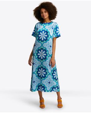 Draper James Norah Short Sleeve Midi Dress In Hammered Satin - Blue