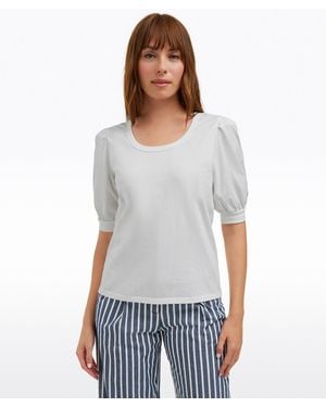 Draper James Short Sleeve Mixed Media Top - White