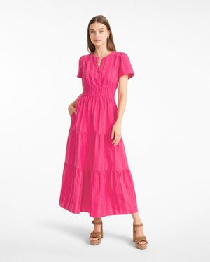 Draper James Hollie Midi Dress In Textured Stripe - Pink