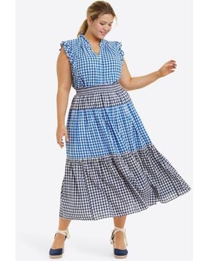 Draper James Peasant Skirt In Blue Gingham