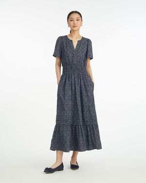 Draper James Hollie Midi Dress In Navy Textured Stripe - Blue
