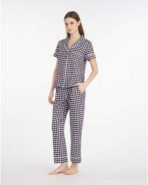Draper James Linda Pajama Set In Navy Gingham - Blue