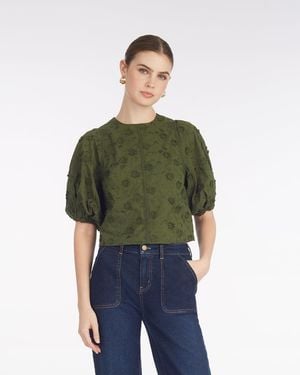 Draper James Jess Top In Embroidered Floral - Green