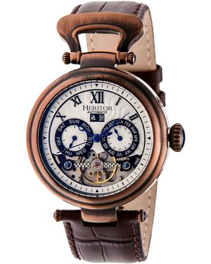Heritor Crocodile Ganzi Semi-Skeleton Leather-Band Watch - Multicolour