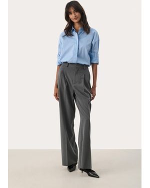 Part Two Pants Suiting Classic Fit Gray Flannel Pinstripe - Blauw