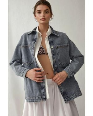 Bigdart Overmaatse Denimjack Met Shirtkraag En Zakken - Grijs