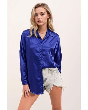 Bigdart Oversized Satin Button-Front Shirt - Blue