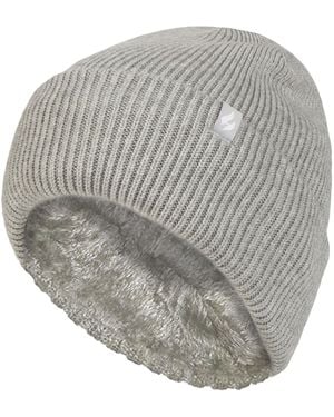 Heat Holders Ladies Fleece Lined Ribbed Turnover Hat - Grey