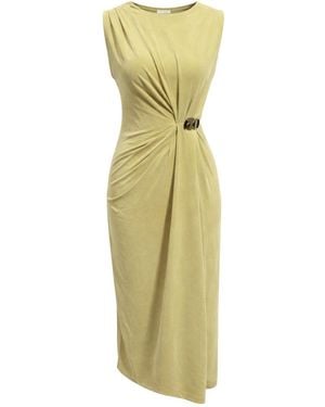 MixRay Fitted Midi Dress With Crew Neck - Yellow