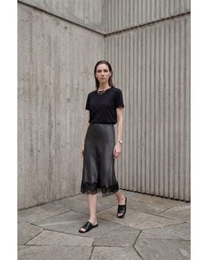 My Fashion Lace Detailed Satin Midi Skirt - Grey