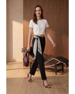 My Fashion High-Waist Straight-Leg Crepe Trousers With Belt - Brown