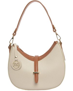 Roberta M Beige Rundleer Tas - Naturel