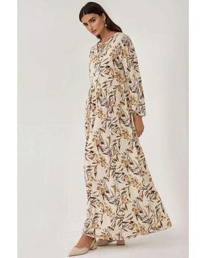 Hiccup Floral Print Long Sleeve Viscose Maxi Dress - Natural