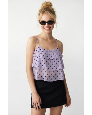 MixRay Polka Dot Chiffon Crop Top - Purple