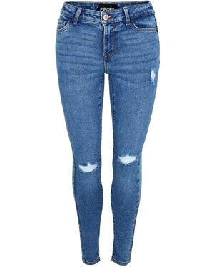 Pieces Skinny Jeans Met Verweerde Look Voor (Blauwe Denim)
