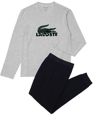 Lacoste Pyjama Set Met Lange Mouwen In Marinegrijs - Blauw
