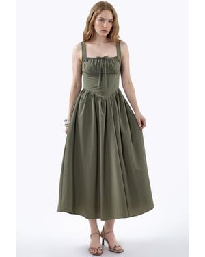 Busem Midi Dress With Square Collar And Button Detail - Green