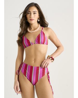 Gini London Multi Colour Stripe Tie Ruched Bikini Bottom - Red