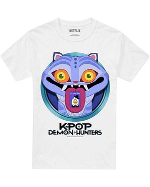 K-Pop Demon Hunters Adult Save The Date Derpy Tiger Cartoon T-Shirt - Blue