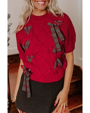 Azura Exchange Kabelgebreide Trui Met Strikdetails - Rood