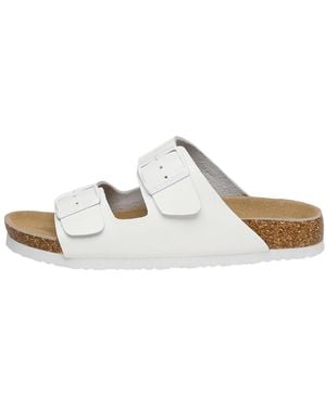 EVER AU Mallard Leather Twin Buckle Sandals - Metallic