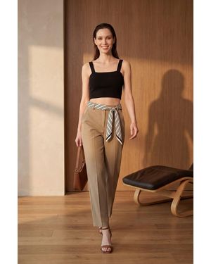 My Fashion High-Waist Straight-Leg Crepe Trousers With Belt - Brown