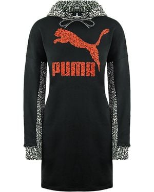 PUMA X Mr. Doodle Long Sleeve Pullover Hooded Jumper Dress 598686 01 Cotton - Black