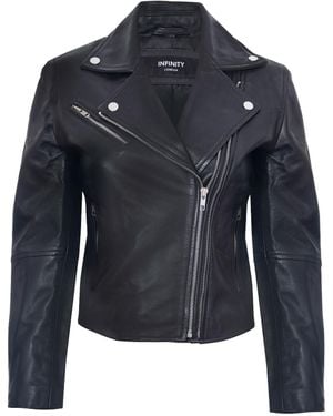 Infinity Leather Retro Biker Jacket-Madeley - Blue