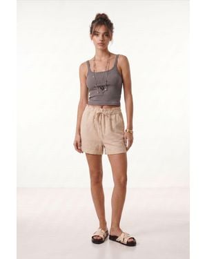 Happiness İstanbul High Waist Drawstring Mini Shorts With Binding Detail - Natural